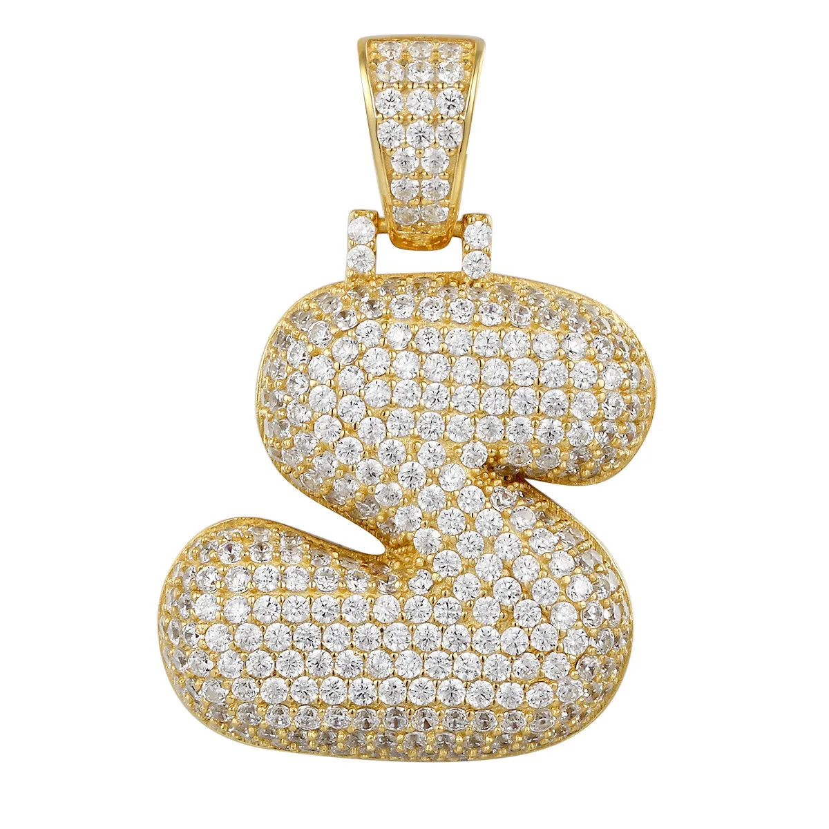 Better Jewelry 14K Gold Plated .925 Sterling Silver Bubble Letter CZ Pendant