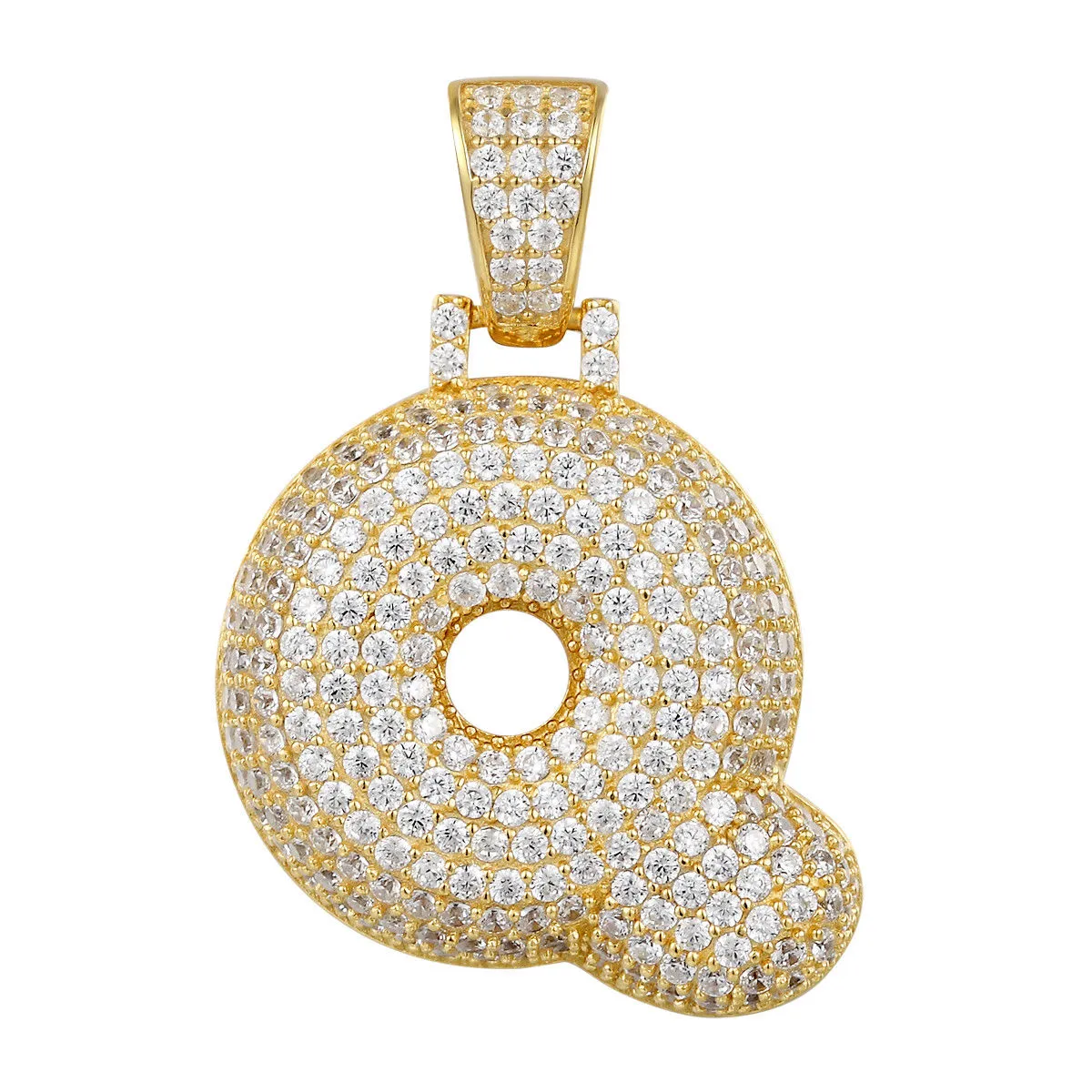 Better Jewelry 14K Gold Plated .925 Sterling Silver Bubble Letter CZ Pendant