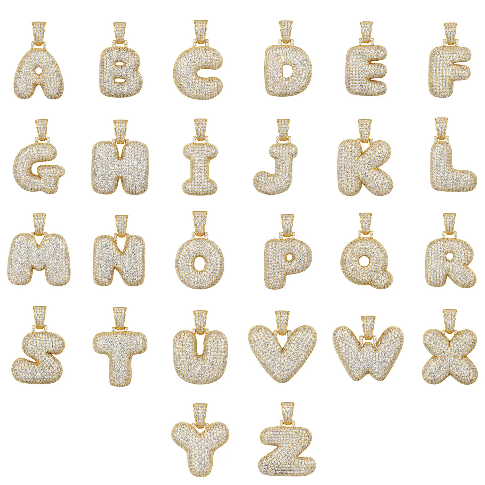 Better Jewelry 14K Gold Plated .925 Sterling Silver Bubble Letter CZ Pendant