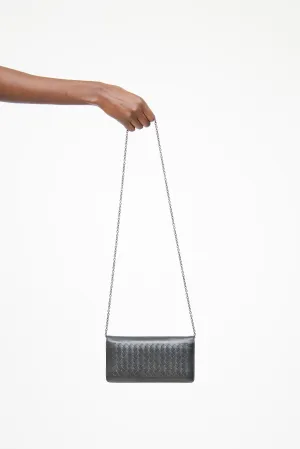 Black Intrecciatio Leather Wallet On Chain