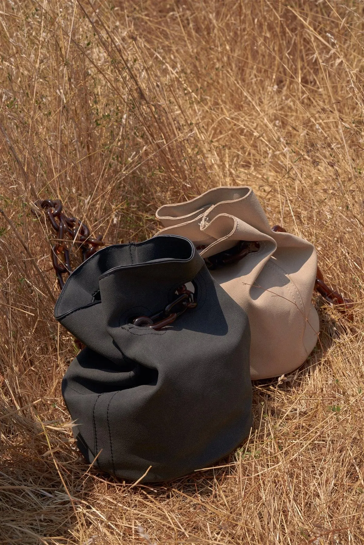 Black Suede Chain Handle Detail Fashion Bucket Bag /1 Bag