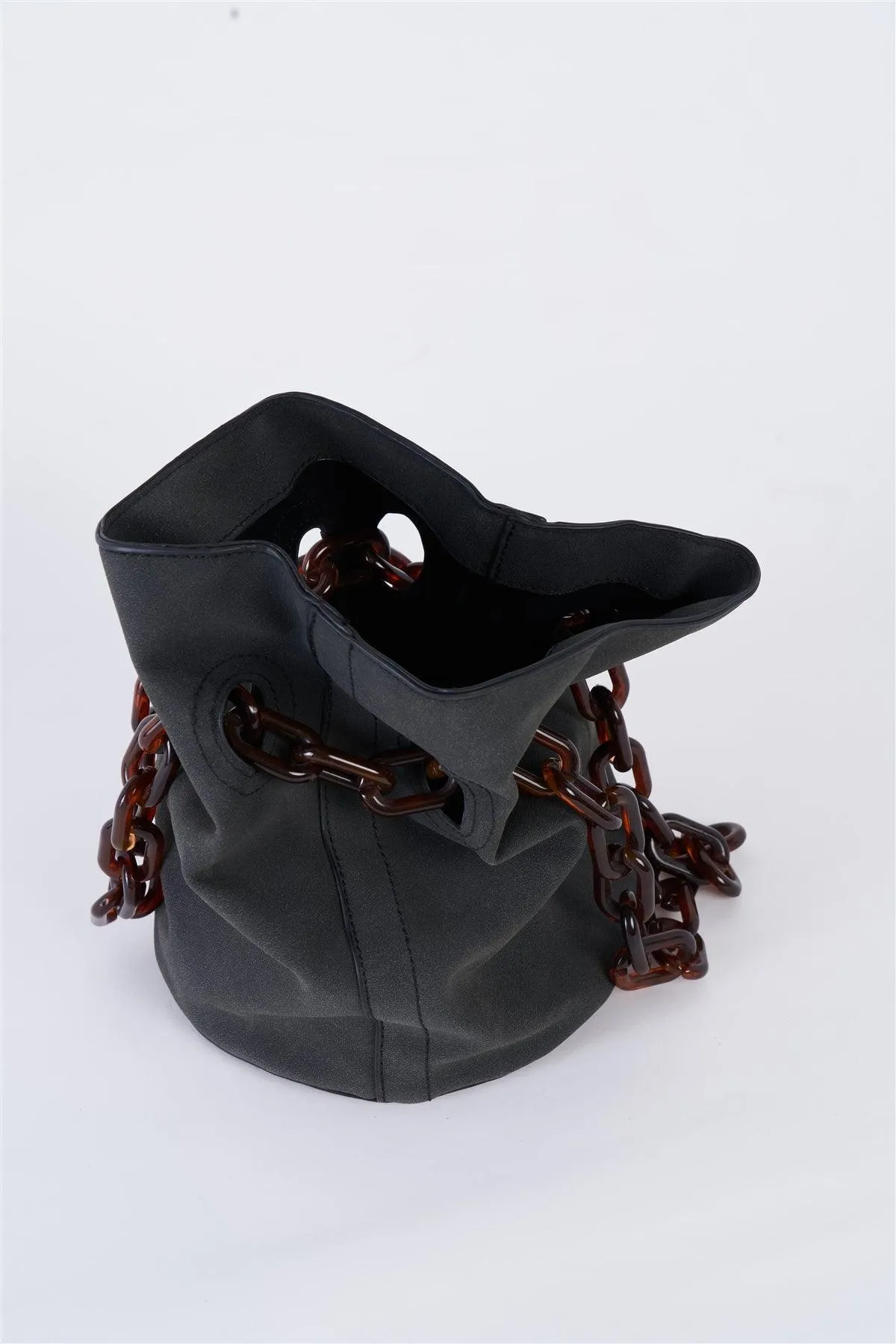 Black Suede Chain Handle Detail Fashion Bucket Bag /1 Bag
