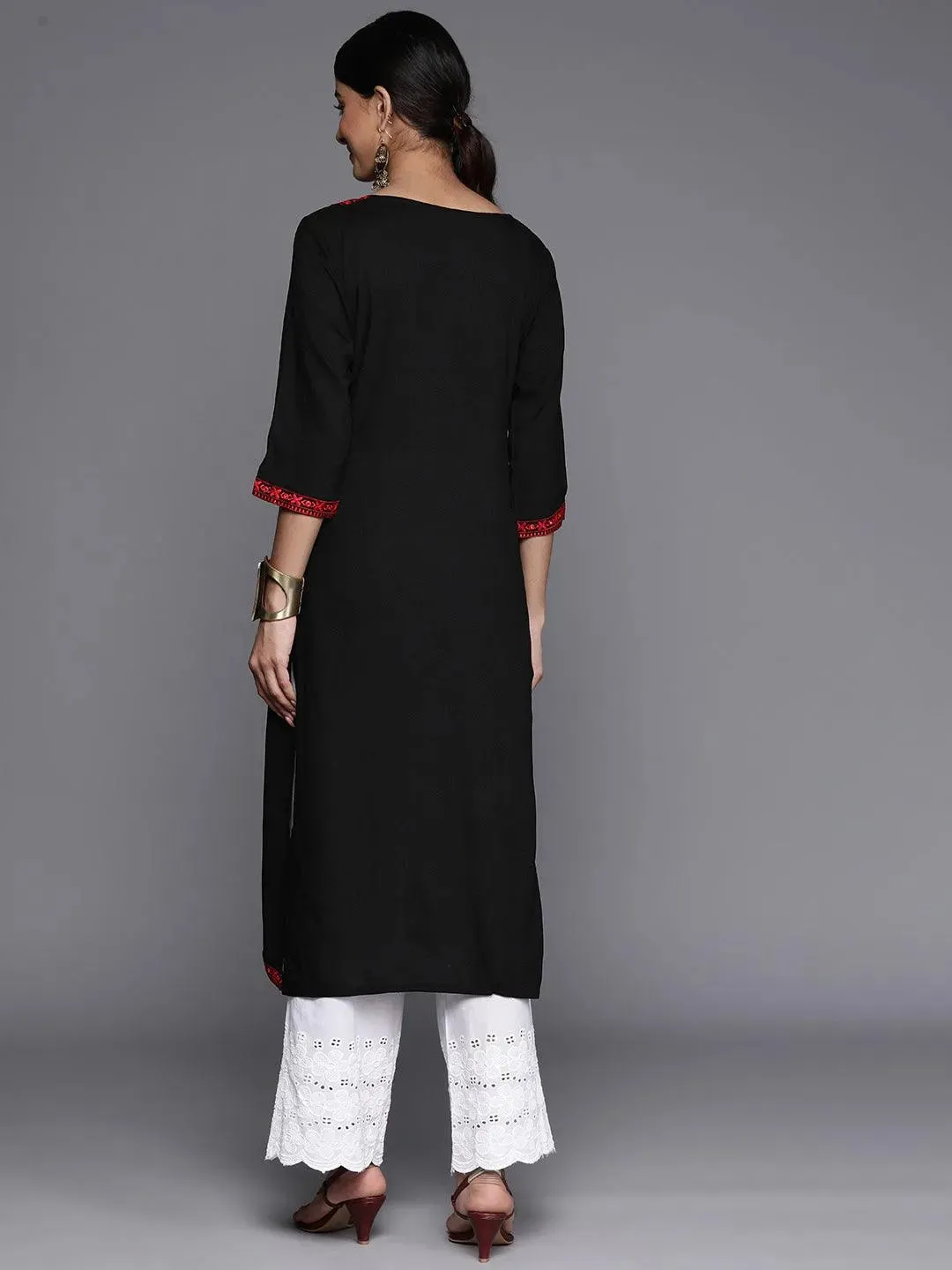 Black Yoke Design Rayon Straight Kurta