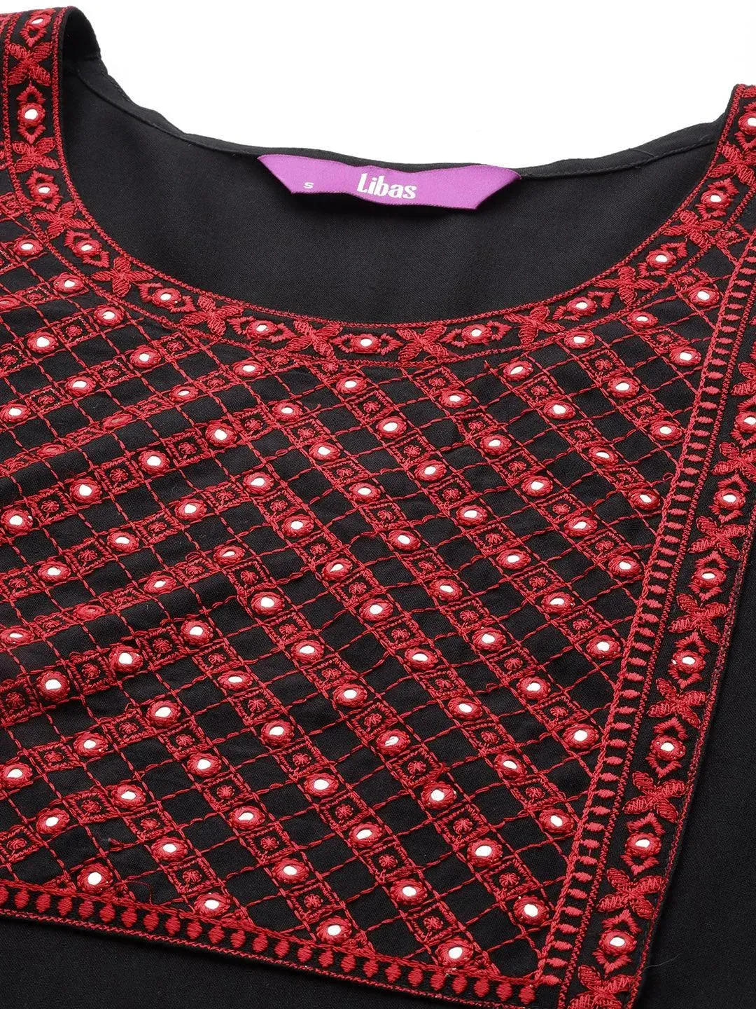 Black Yoke Design Rayon Straight Kurta