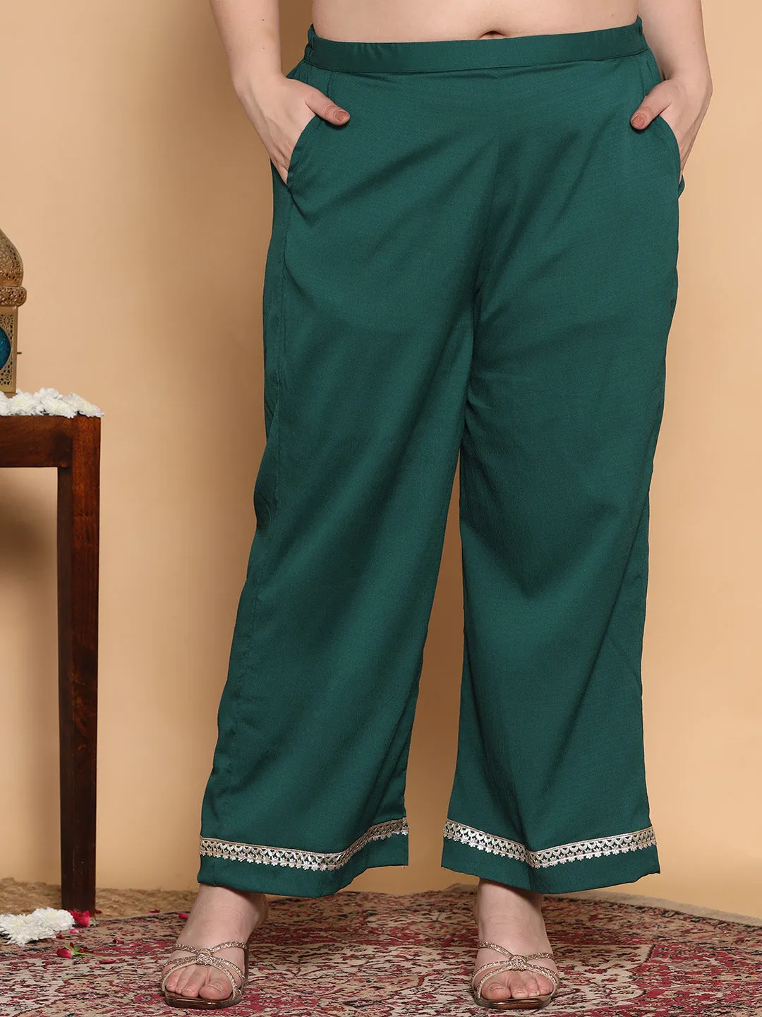 BottleGreen Textured Palazzo - Embellished