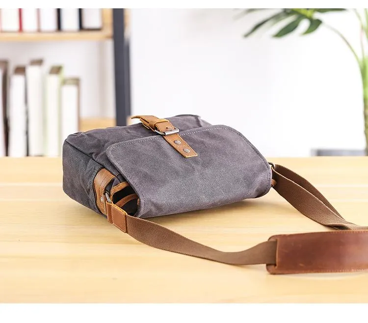 Canvas Leather Mens DSLR Camera Bag Side Bag Green Small Messenger Bag for Men