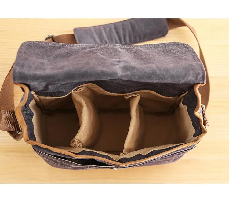 Canvas Leather Mens DSLR Camera Bag Side Bag Green Small Messenger Bag for Men