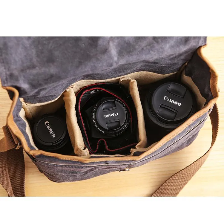 Canvas Leather Mens DSLR Camera Bag Side Bag Green Small Messenger Bag for Men