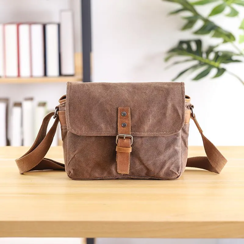 Canvas Leather Mens DSLR Camera Bag Side Bag Green Small Messenger Bag for Men