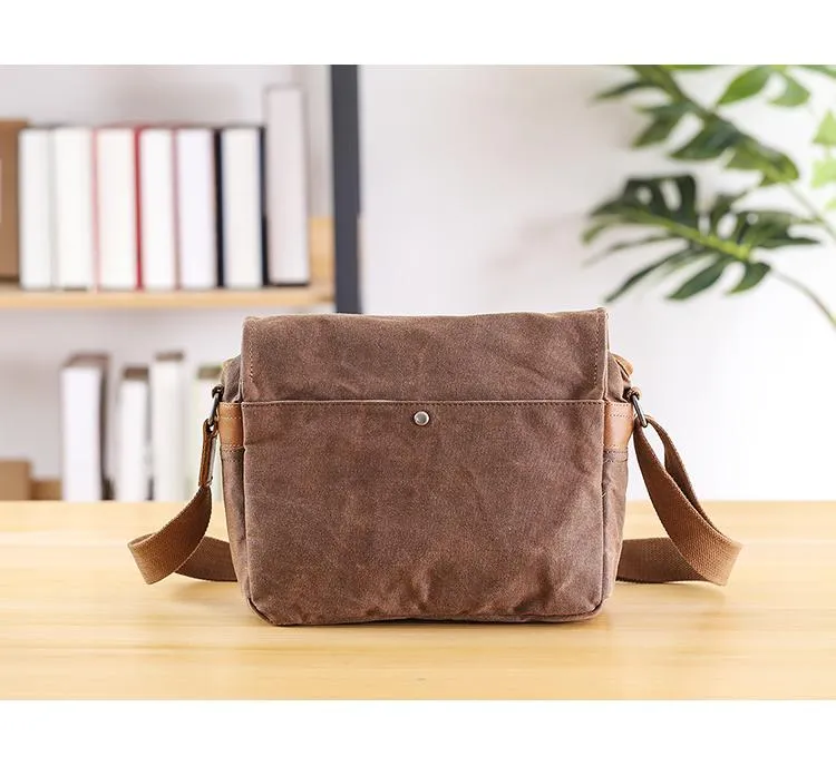Canvas Leather Mens DSLR Camera Bag Side Bag Green Small Messenger Bag for Men