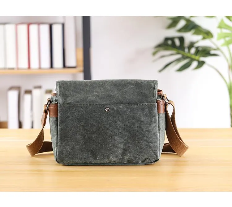 Canvas Leather Mens DSLR Camera Bag Side Bag Green Small Messenger Bag for Men