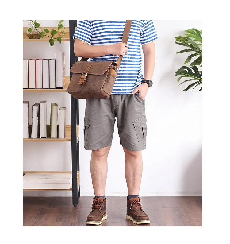 Canvas Leather Mens DSLR Camera Bag Side Bag Green Small Messenger Bag for Men