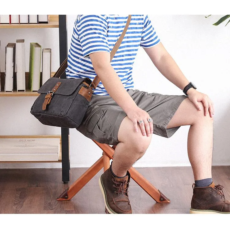 Canvas Leather Mens DSLR Camera Bag Side Bag Green Small Messenger Bag for Men