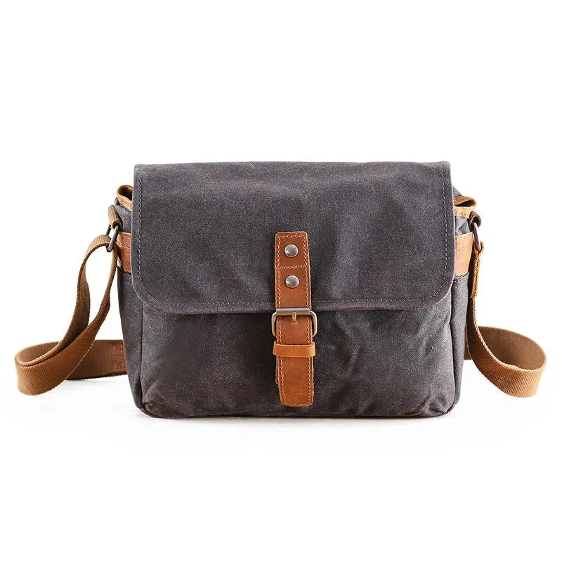 Canvas Leather Mens DSLR Camera Bag Side Bag Green Small Messenger Bag for Men