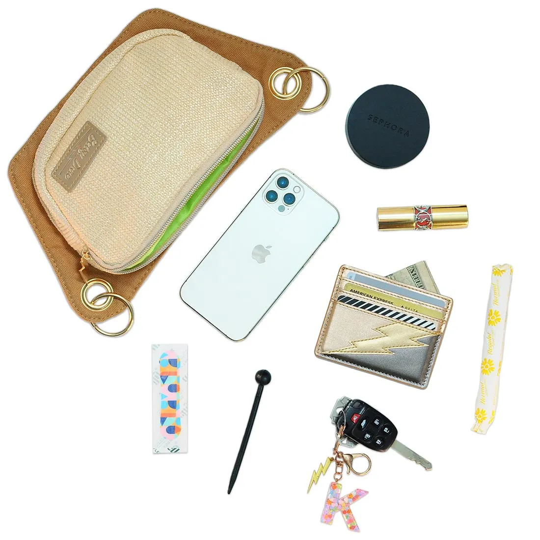 Caramel and Cream Straw Lisa Convertible Crossbody Belt Bag
