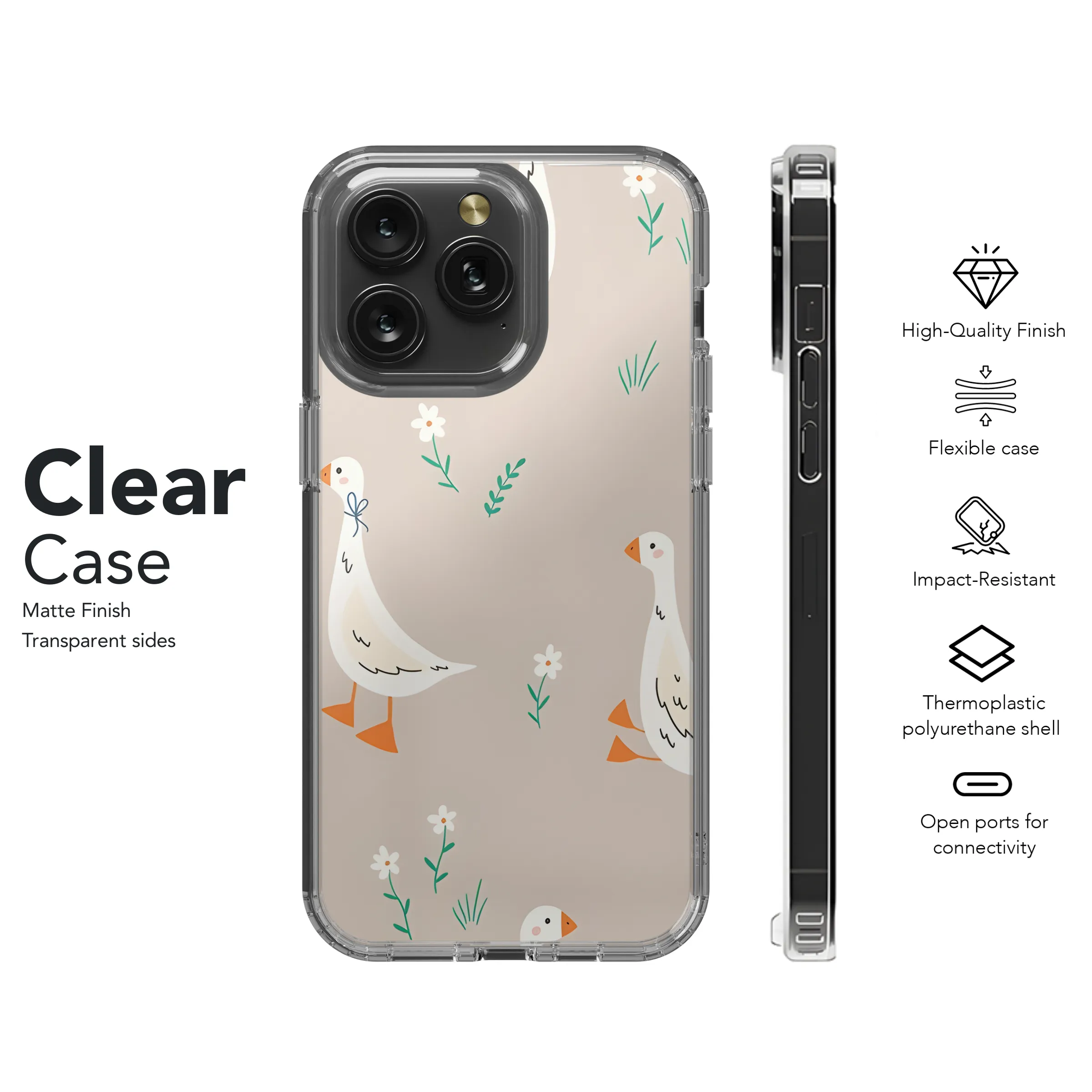 Cartoon Goose and Flowers Phone Case iPhone Samsung Cover Pixel 2676