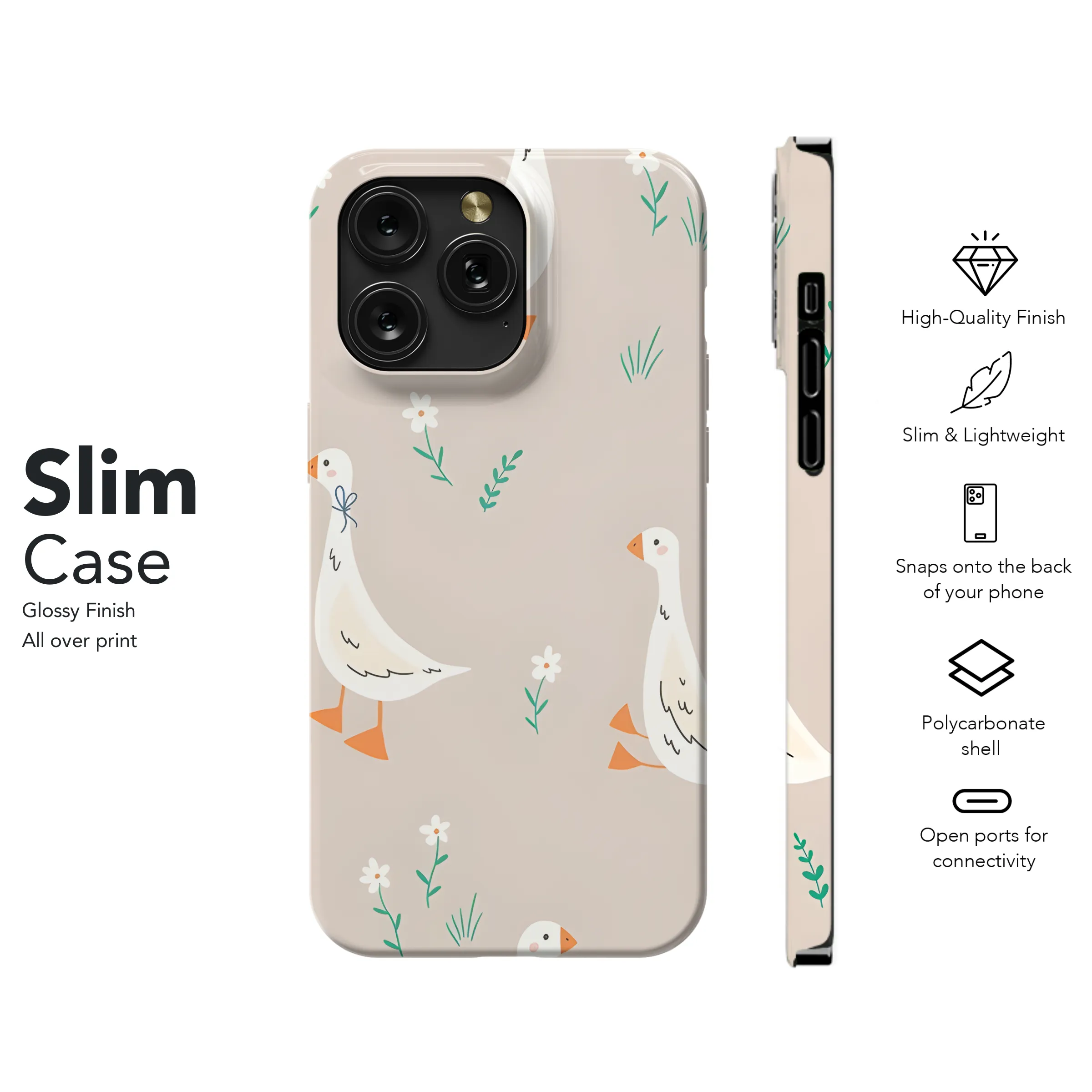 Cartoon Goose and Flowers Phone Case iPhone Samsung Cover Pixel 2676