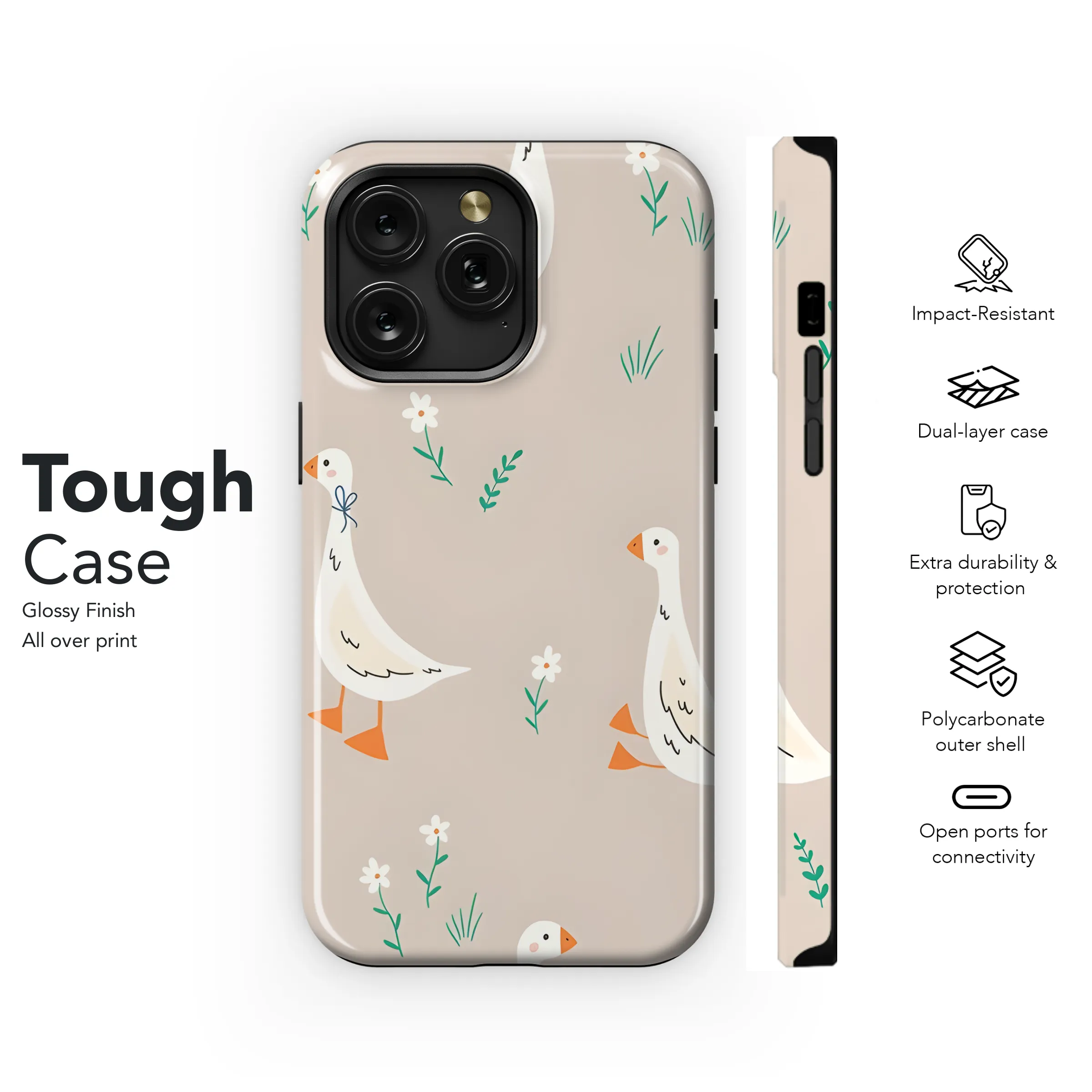 Cartoon Goose and Flowers Phone Case iPhone Samsung Cover Pixel 2676