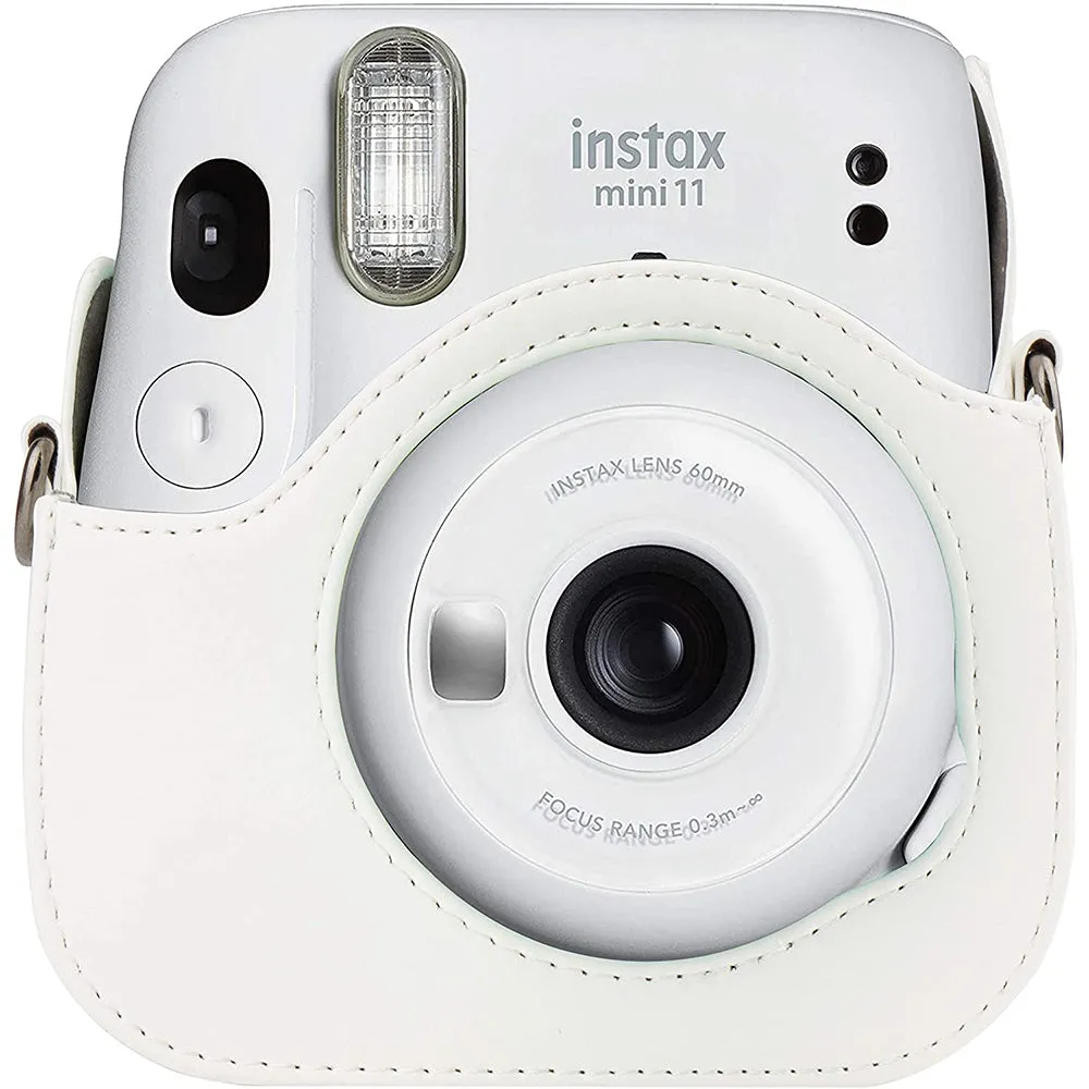 Case for Fujifilm Instax Mini 11 Case PU Leather Instant Camera Cover with Adjustable Strap White