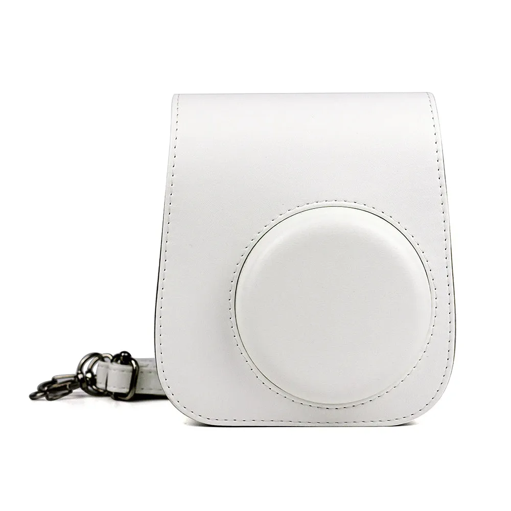 Case for Fujifilm Instax Mini 11 Case PU Leather Instant Camera Cover with Adjustable Strap White