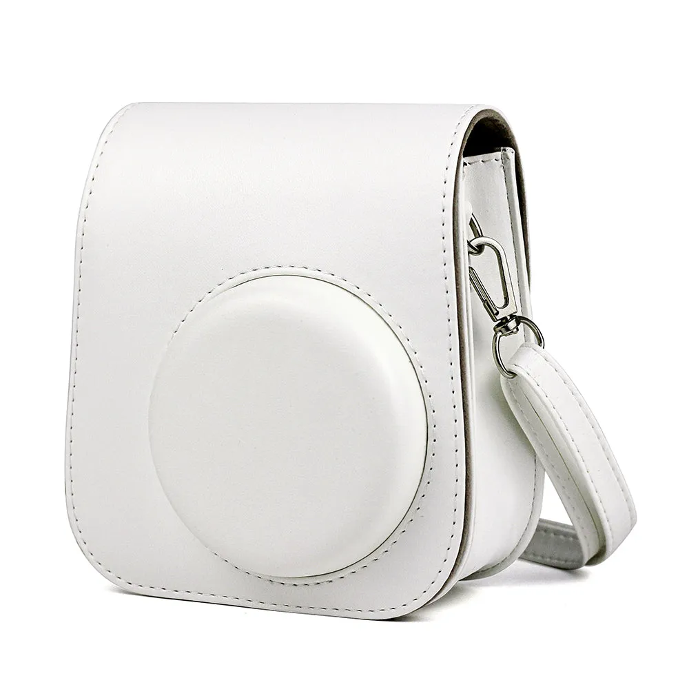 Case for Fujifilm Instax Mini 11 Case PU Leather Instant Camera Cover with Adjustable Strap White