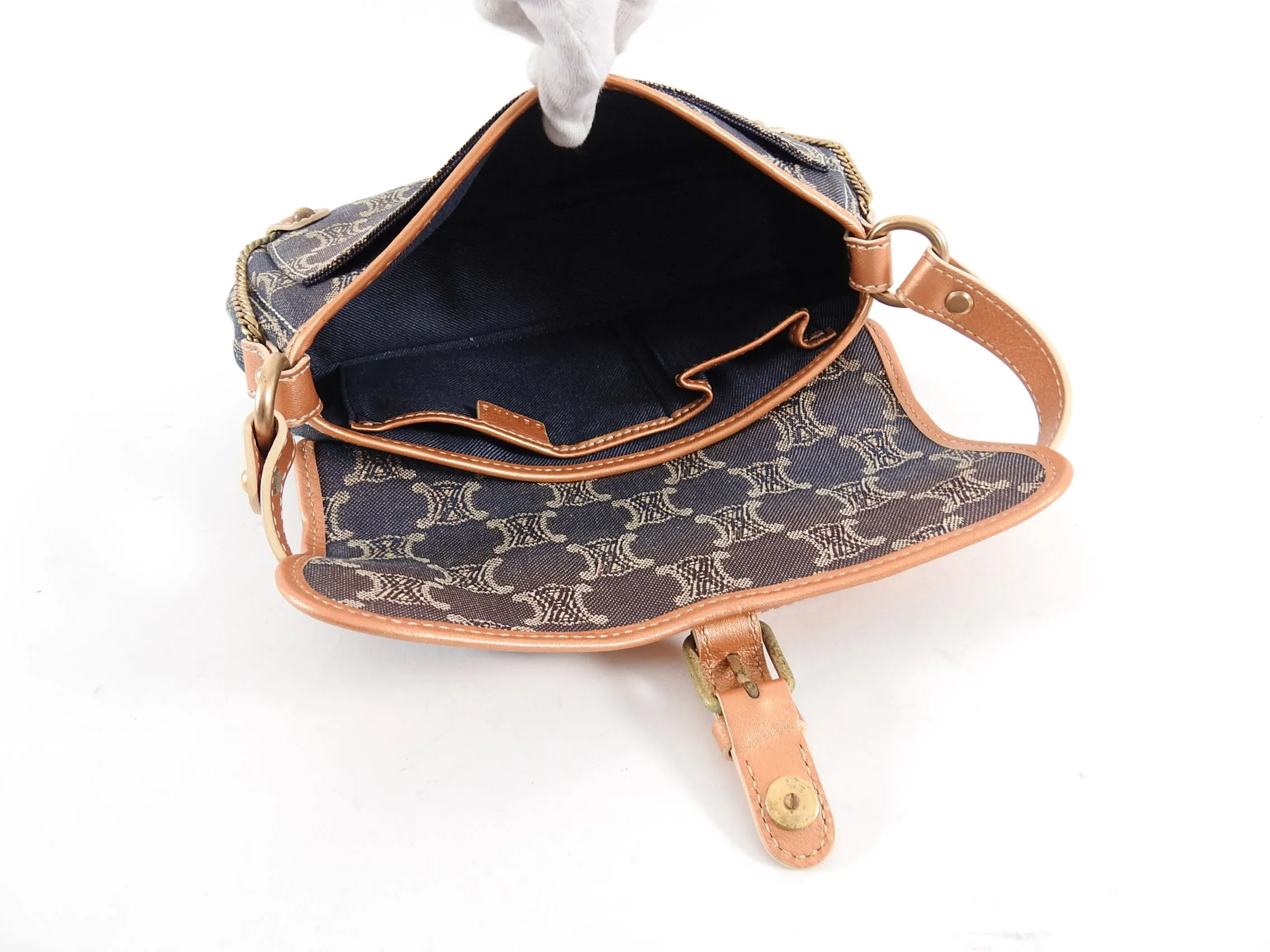 Celine Vintage 2007 Denim Macadam Logo Pochette Bag