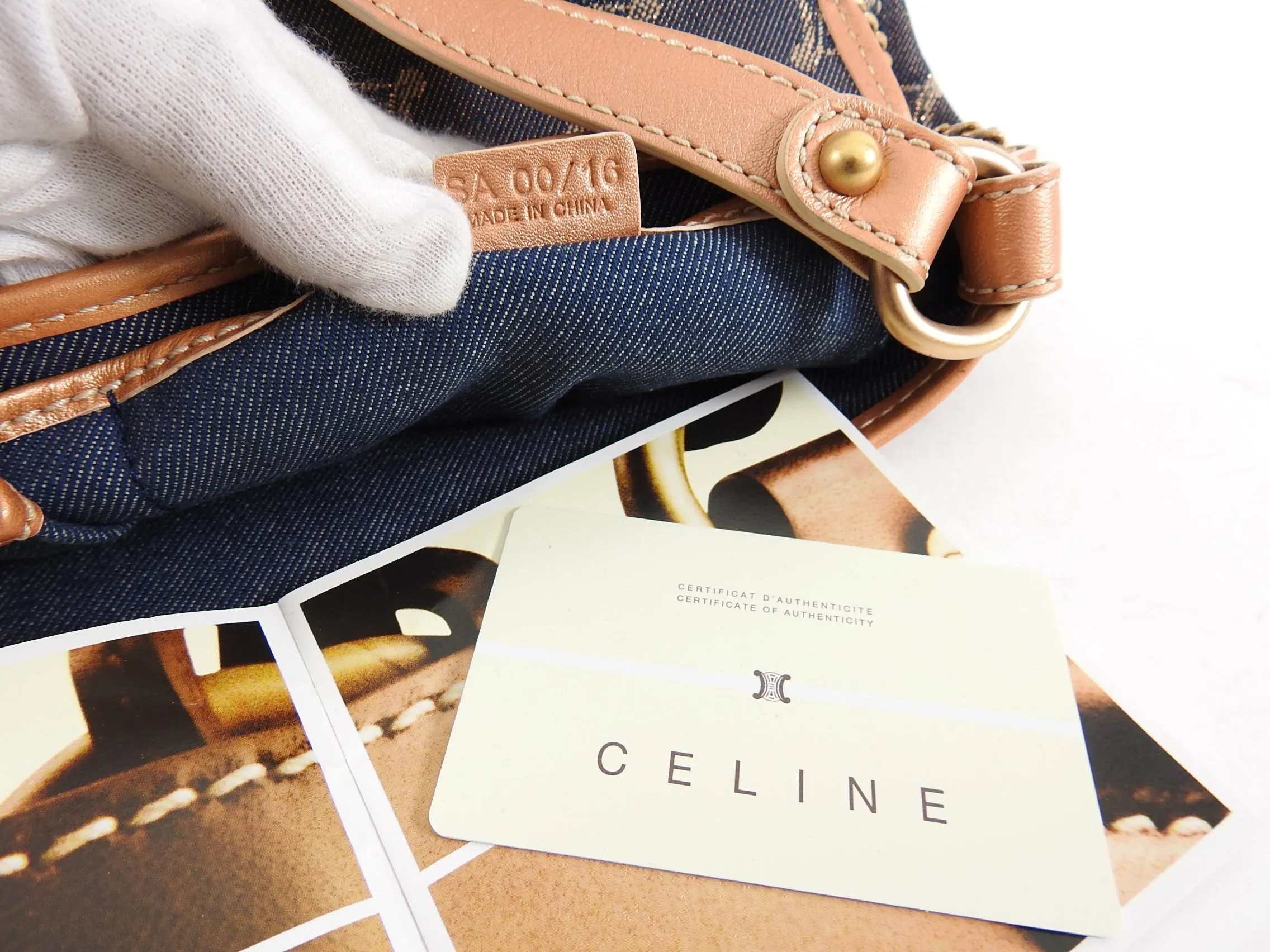 Celine Vintage 2007 Denim Macadam Logo Pochette Bag
