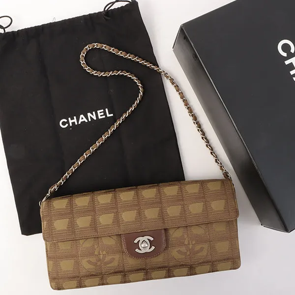 Chanel Around 2002 Made New Travel Nylon Chocolate Bar Turn-Lock Chain Bag Khaki/Brown