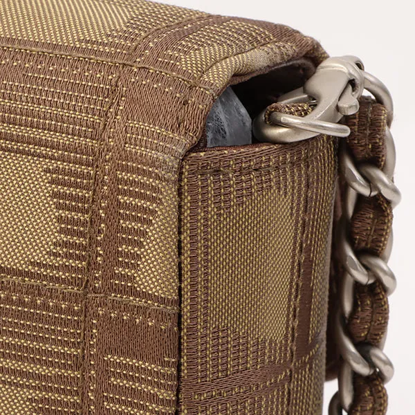 Chanel Around 2002 Made New Travel Nylon Chocolate Bar Turn-Lock Chain Bag Khaki/Brown