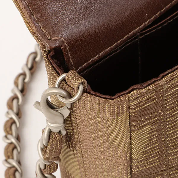 Chanel Around 2002 Made New Travel Nylon Chocolate Bar Turn-Lock Chain Bag Khaki/Brown