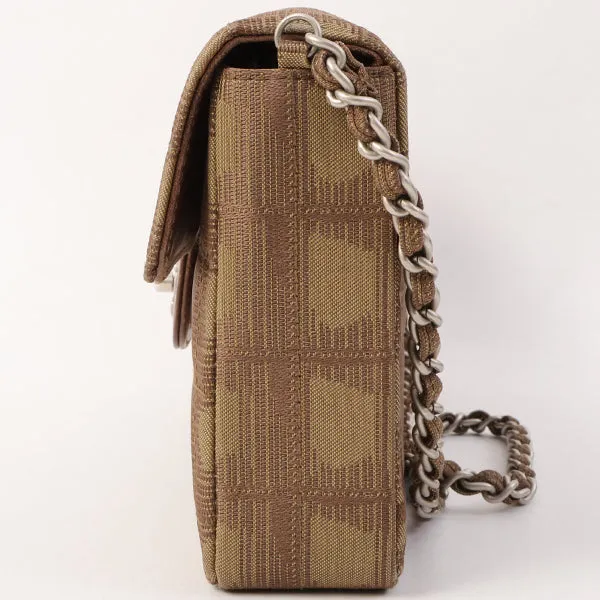 Chanel Around 2002 Made New Travel Nylon Chocolate Bar Turn-Lock Chain Bag Khaki/Brown