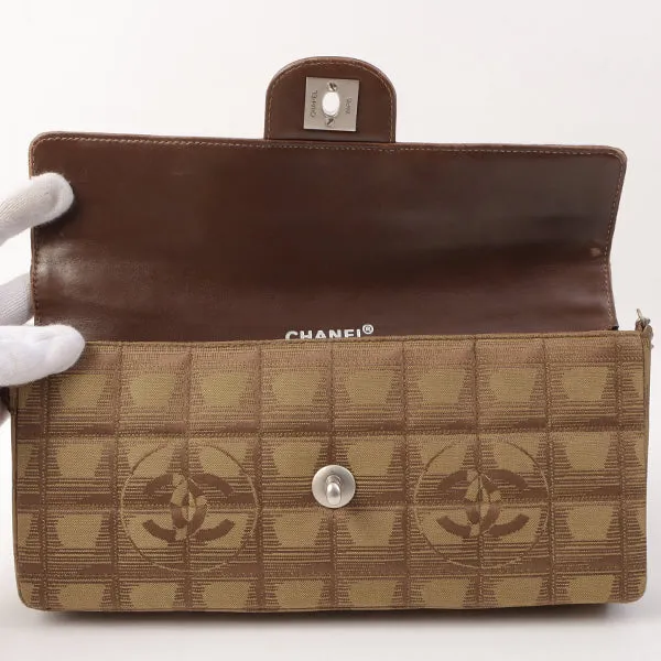 Chanel Around 2002 Made New Travel Nylon Chocolate Bar Turn-Lock Chain Bag Khaki/Brown