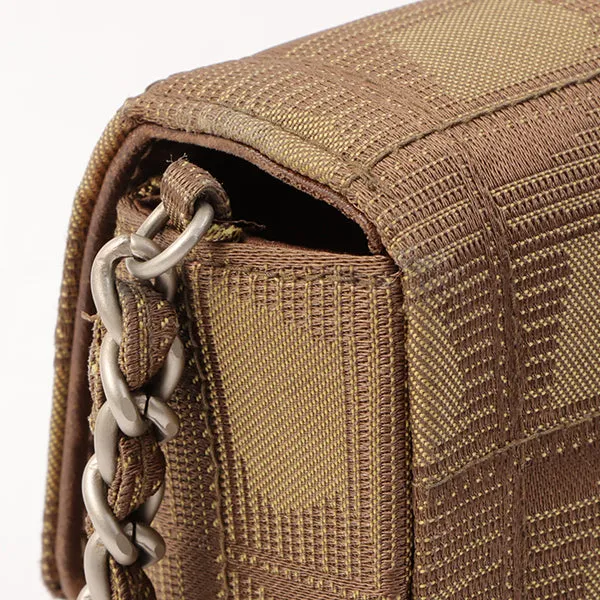 Chanel Around 2002 Made New Travel Nylon Chocolate Bar Turn-Lock Chain Bag Khaki/Brown