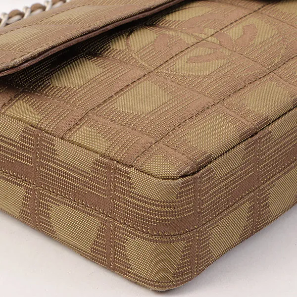 Chanel Around 2002 Made New Travel Nylon Chocolate Bar Turn-Lock Chain Bag Khaki/Brown
