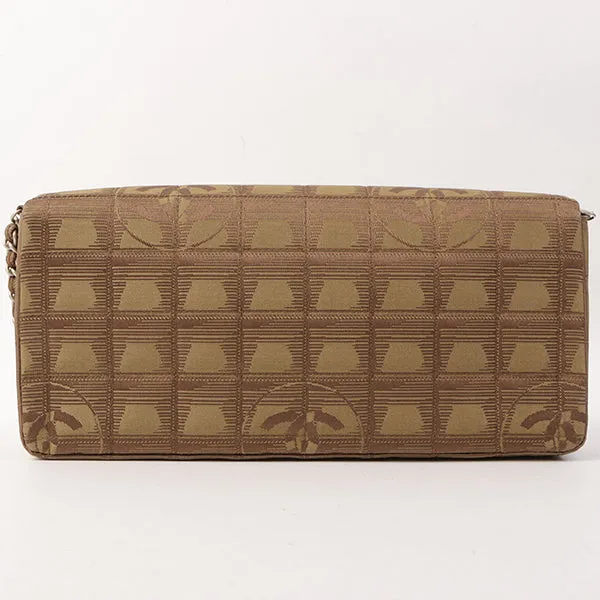 Chanel Around 2002 Made New Travel Nylon Chocolate Bar Turn-Lock Chain Bag Khaki/Brown