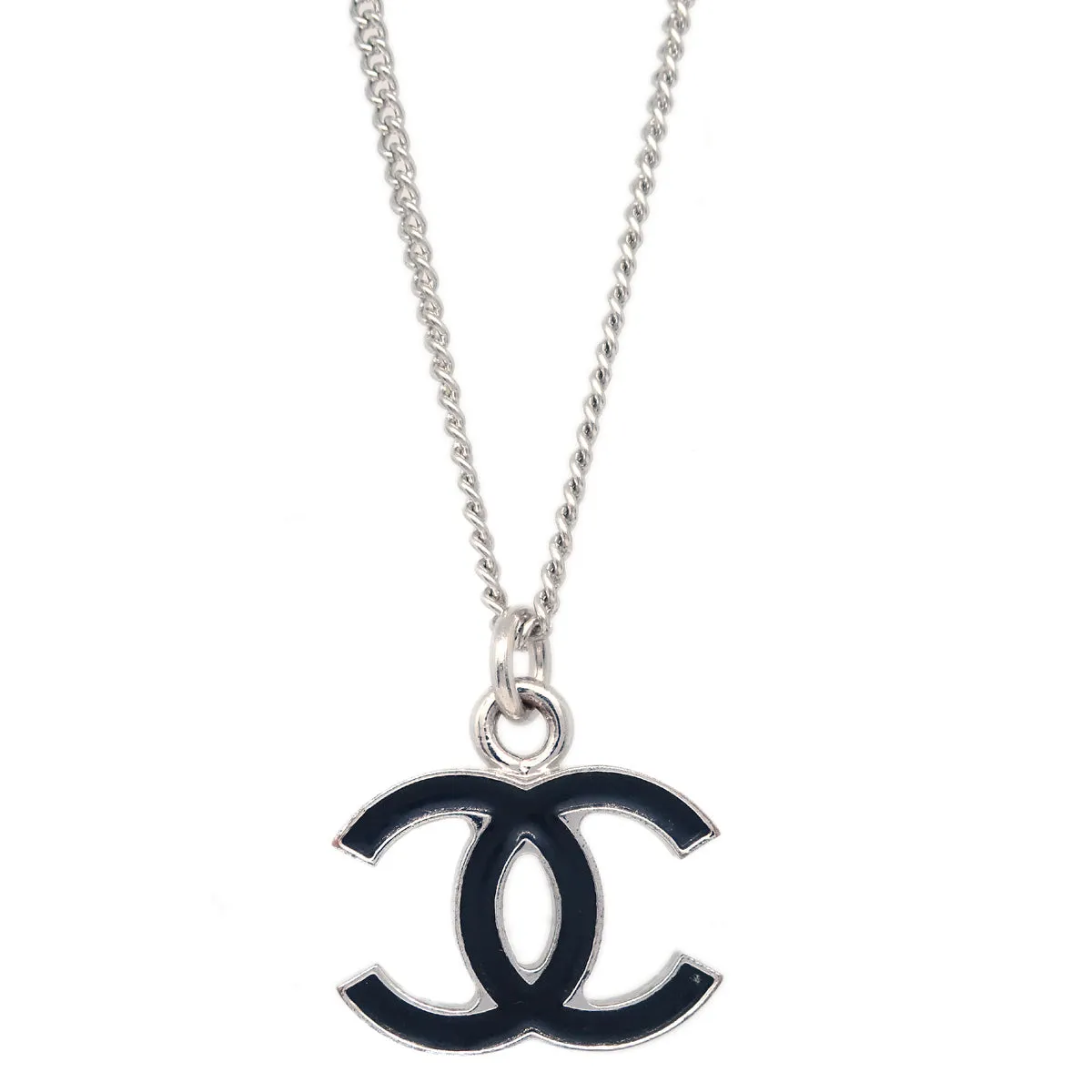 Chanel Chain Necklace Silver Black 07V