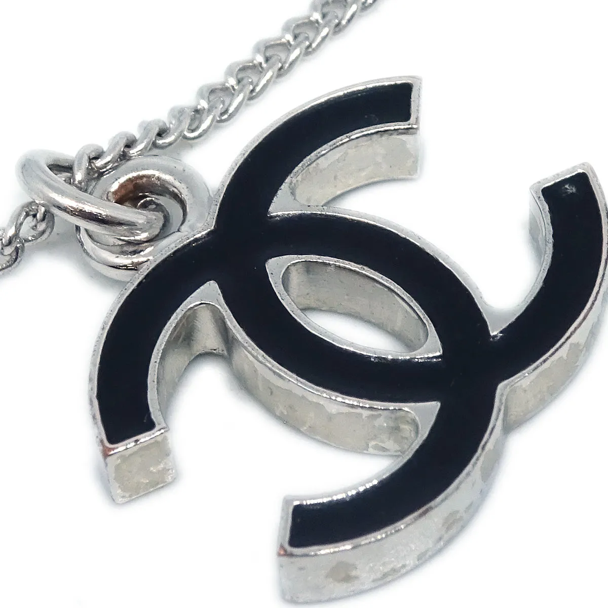 Chanel Chain Necklace Silver Black 07V