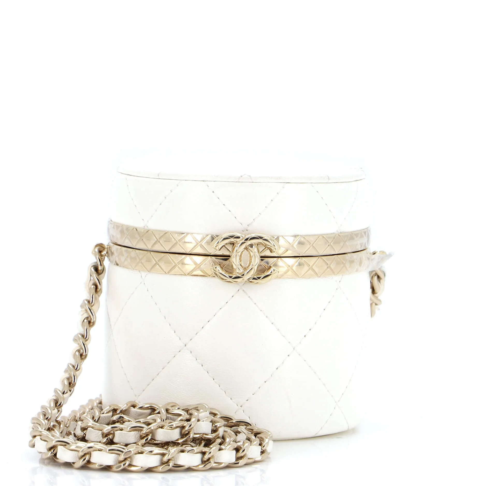 CHANEL Lock Frame Round Vanity Case with Chain Quilted Lambskin Mini
