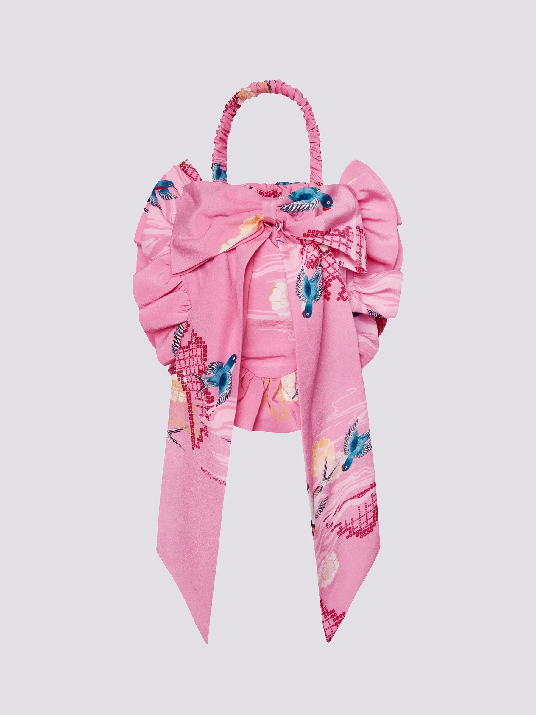 Charming Birds Pink Silk Heart Shape Bag