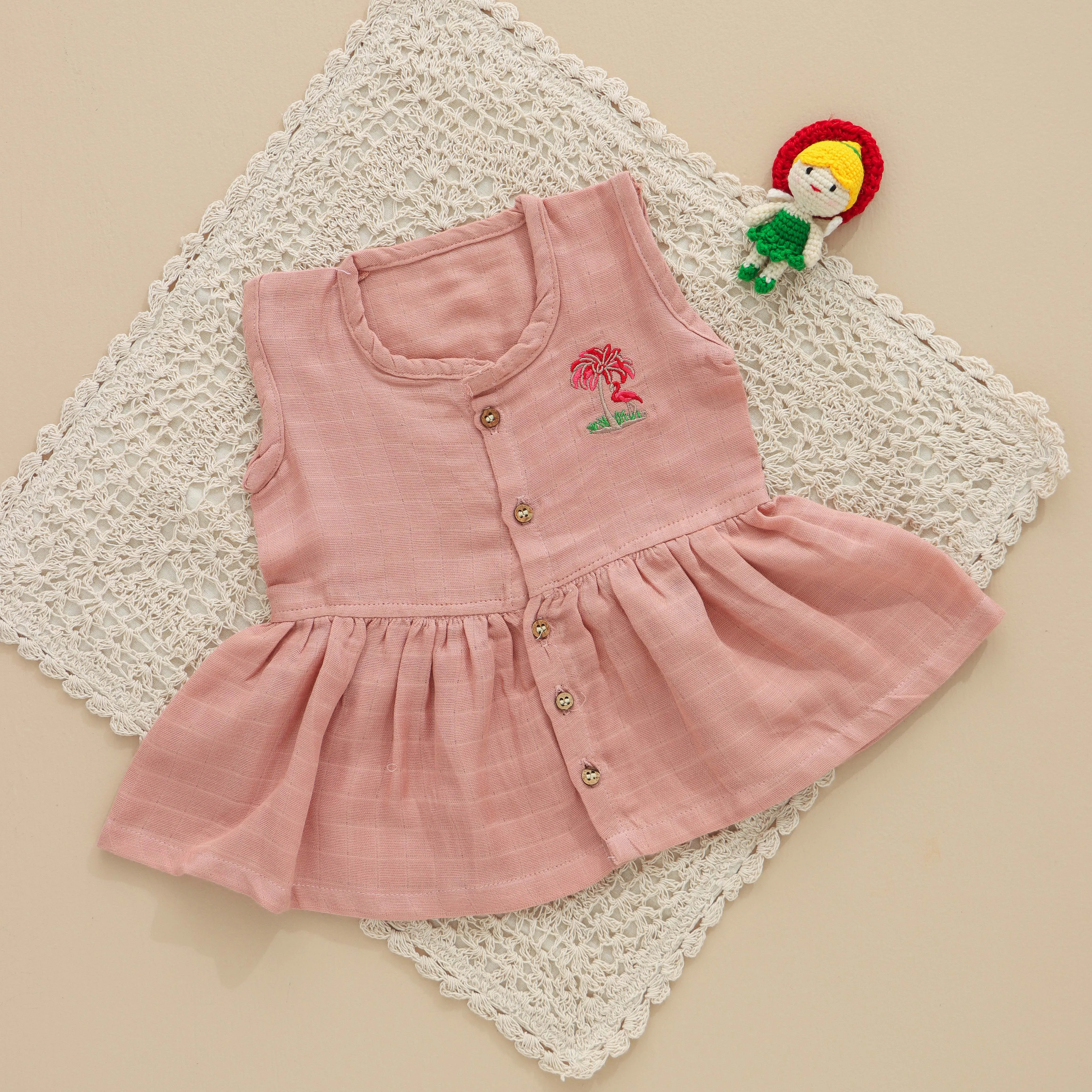 Charming Embroidered Sleeveless Frock – Perfect Blend of Comfort and Style