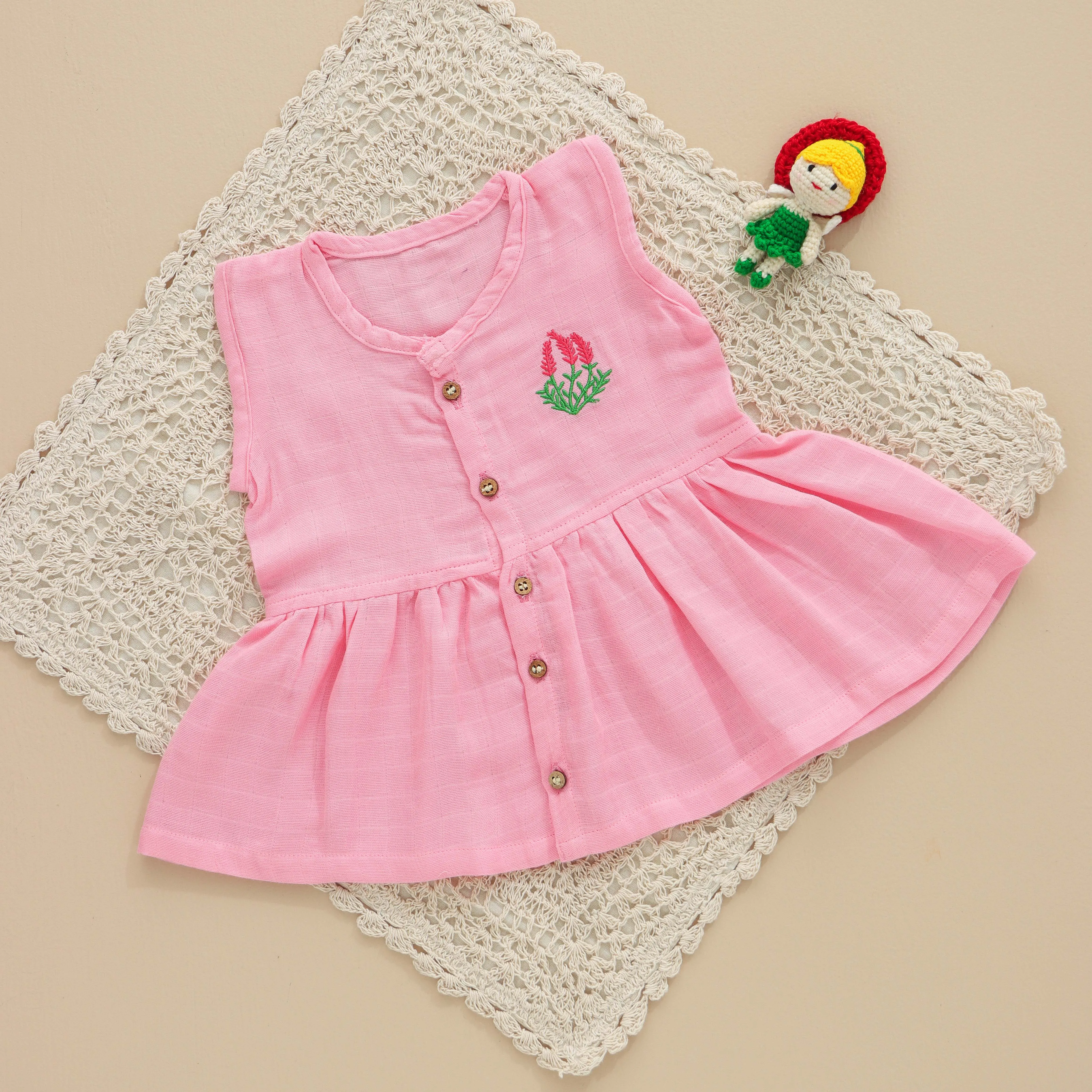 Charming Embroidered Sleeveless Frock – Perfect Blend of Comfort and Style