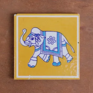Charming Indian Style Elephant Designed Ceramic Square Tile