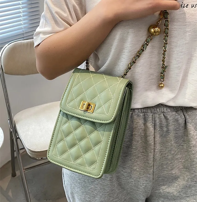 Classic Quilted Vegan Leather Mini Handphone Chain Bag