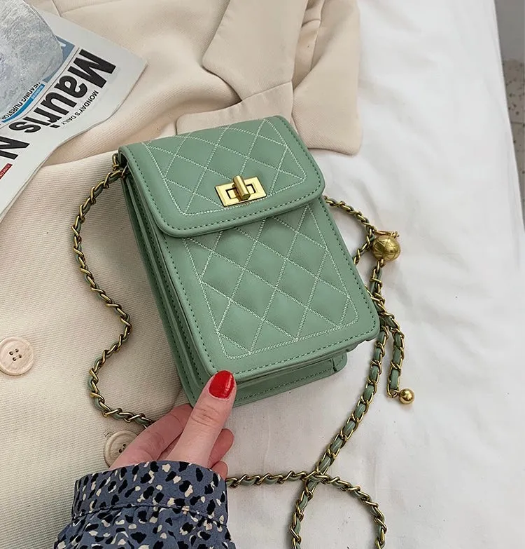 Classic Quilted Vegan Leather Mini Handphone Chain Bag