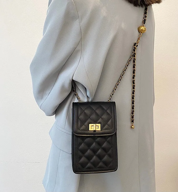 Classic Quilted Vegan Leather Mini Handphone Chain Bag