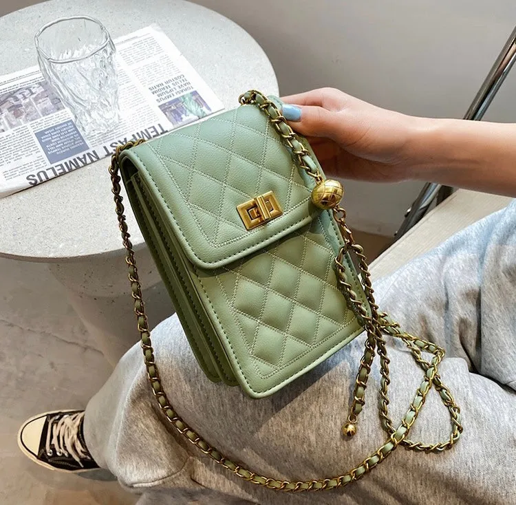 Classic Quilted Vegan Leather Mini Handphone Chain Bag