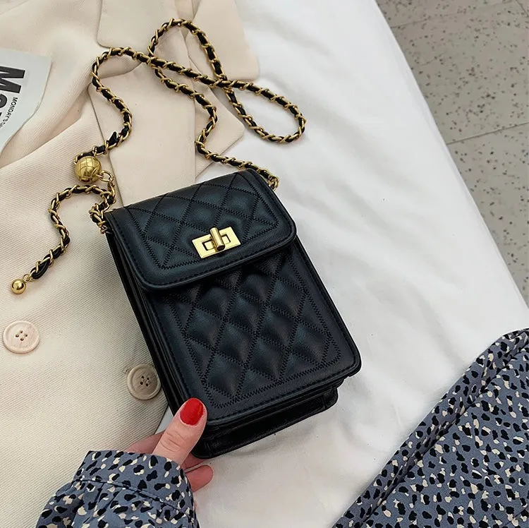 Classic Quilted Vegan Leather Mini Handphone Chain Bag