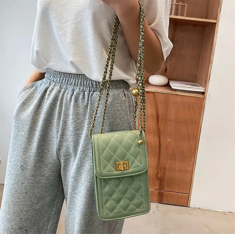 Classic Quilted Vegan Leather Mini Handphone Chain Bag