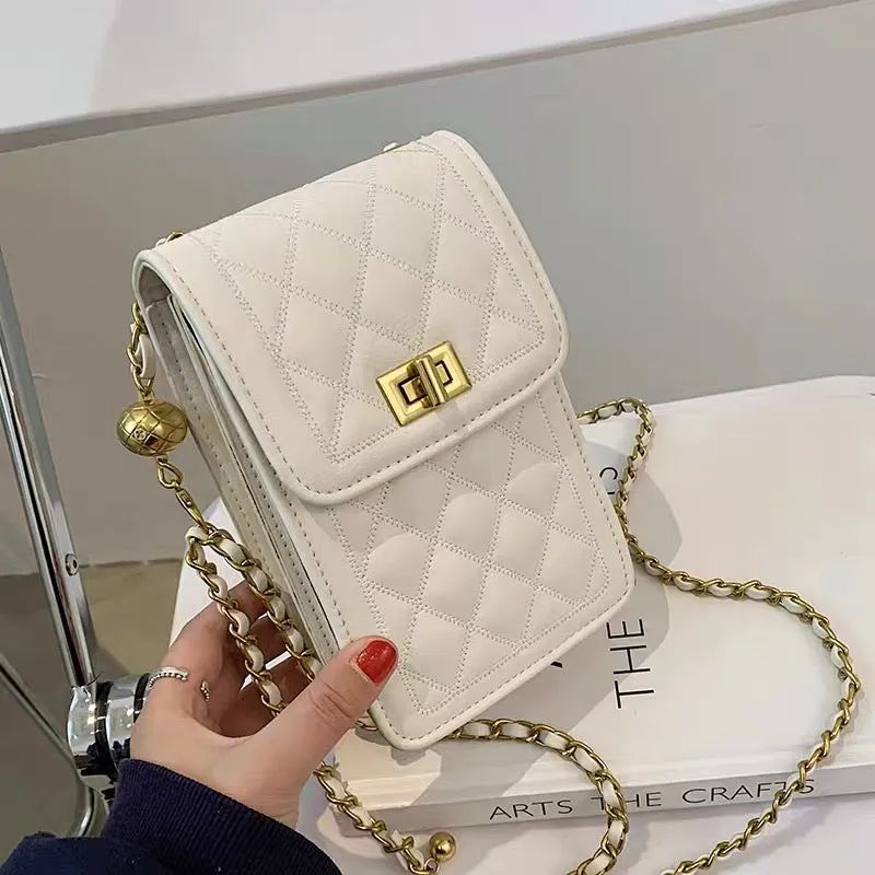 Classic Quilted Vegan Leather Mini Handphone Chain Bag