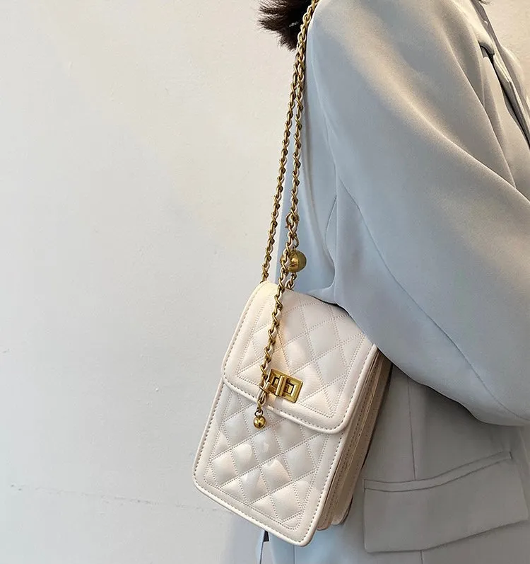 Classic Quilted Vegan Leather Mini Handphone Chain Bag